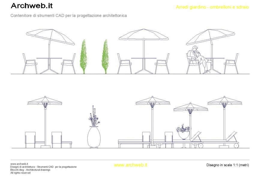 Elevation ombrelloni giardino piscine dwg file