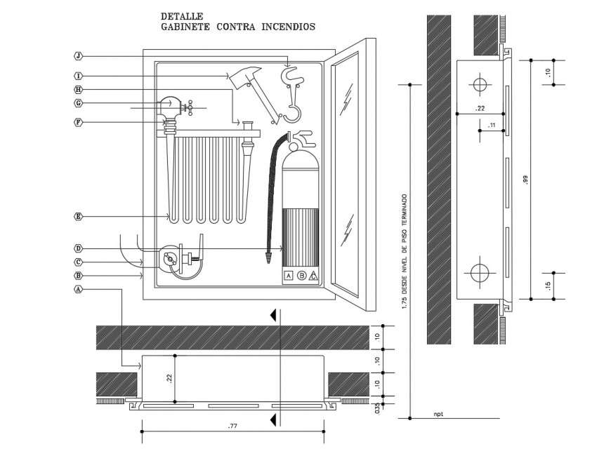 Epic emergency fire cabinet section and auto-cad drawing details dwg file