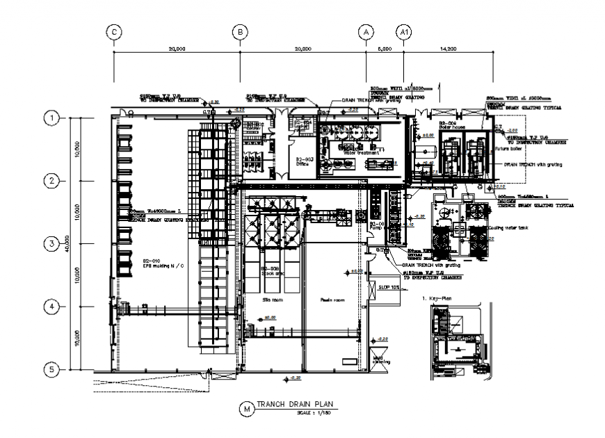EPS office building trench drainage plan with layout and framing plan dwg file