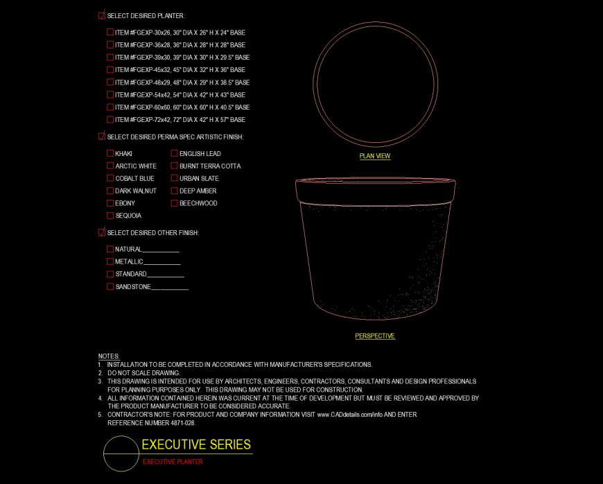 Executive planter drawing in dwg file.