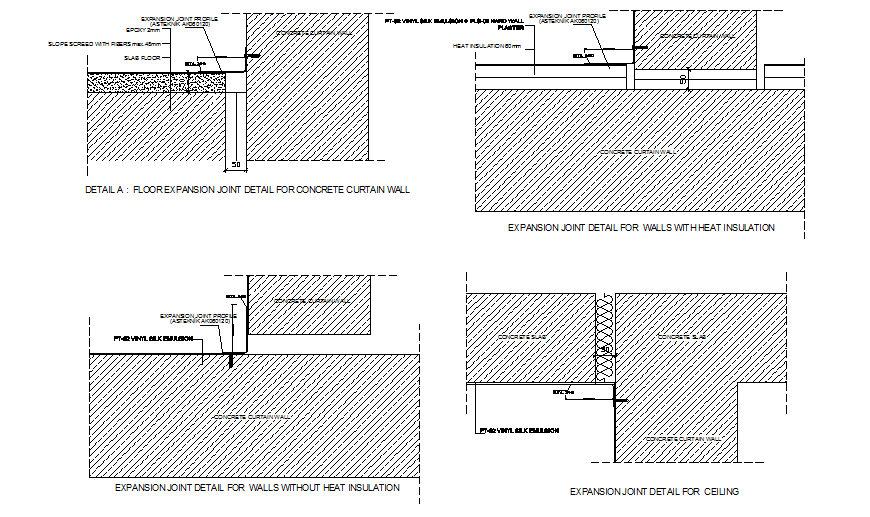 Expansion joints details for ceiling, walls and floor cad structure details dwg file