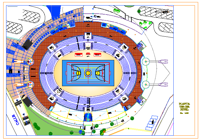 Terrace plan of Sport center design drawing