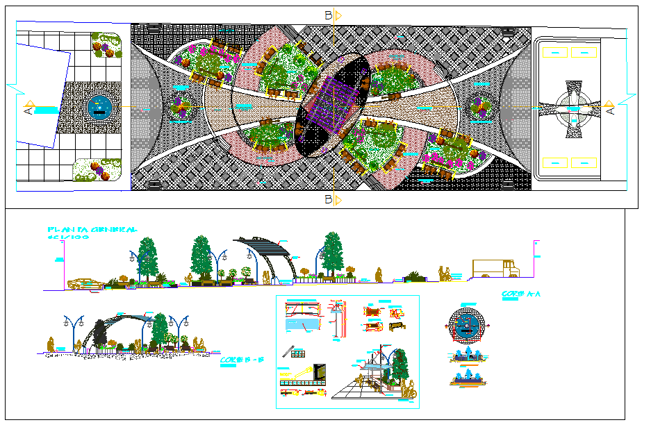 DWG drawing of modern park layout for architectural planning