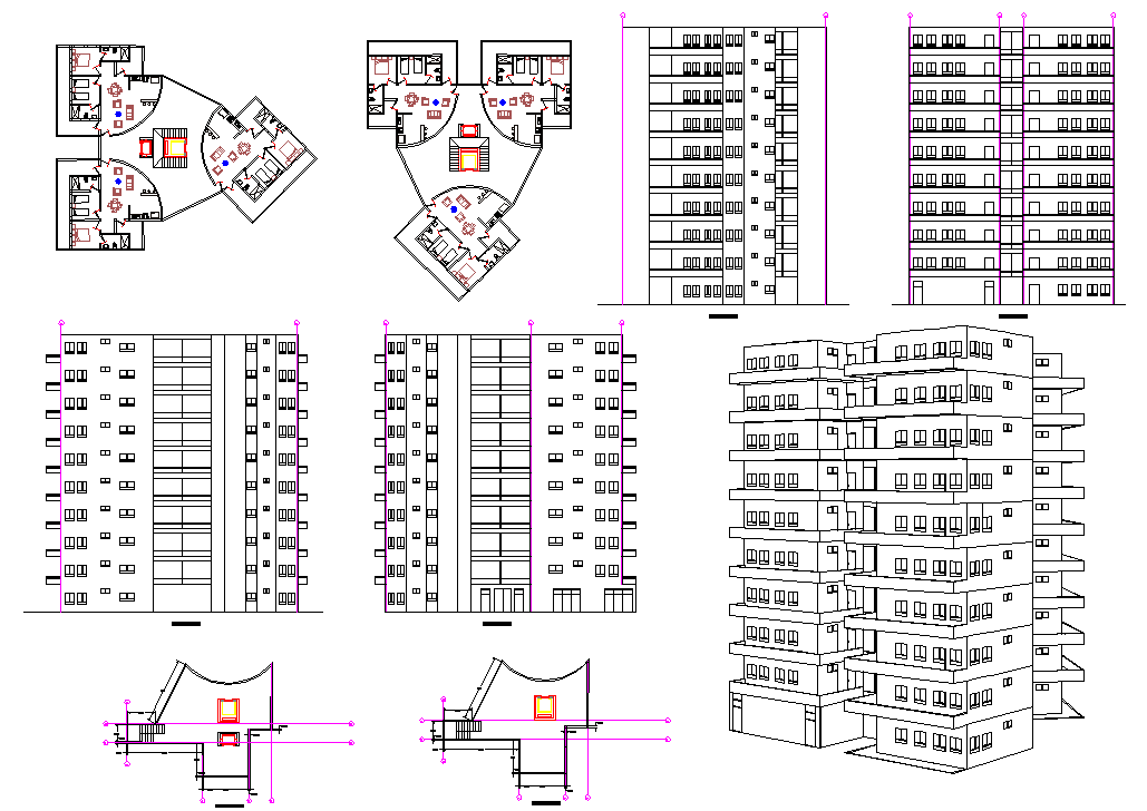 Apartment Building Design with Floor Plans in DWG Format