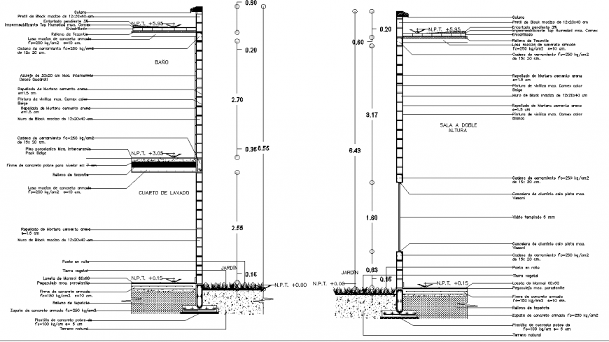 Façade cuts plan detail dwg file.
