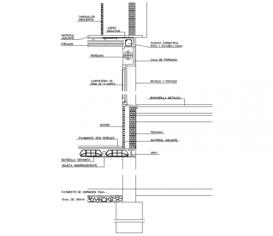 Facade cutting section plan dwg file