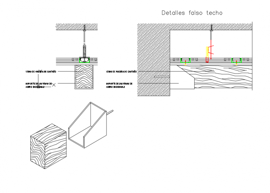 False roof structure of building ceiling dwg file