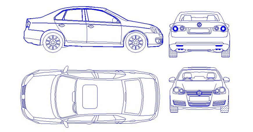 Family car all sided elevation 2d block cad drawing details dwg file