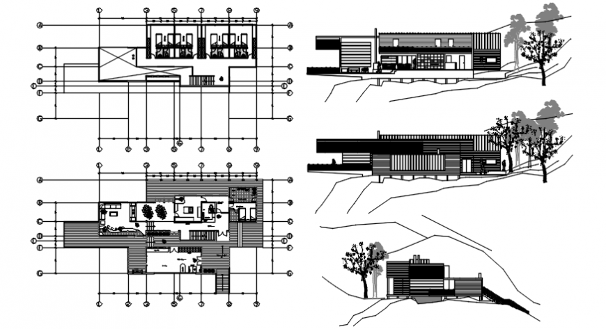 Family house floor plan and elevation in auto cad