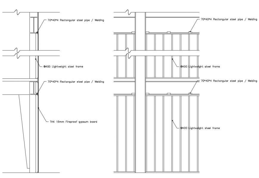 fire wall steel structure detail cad file