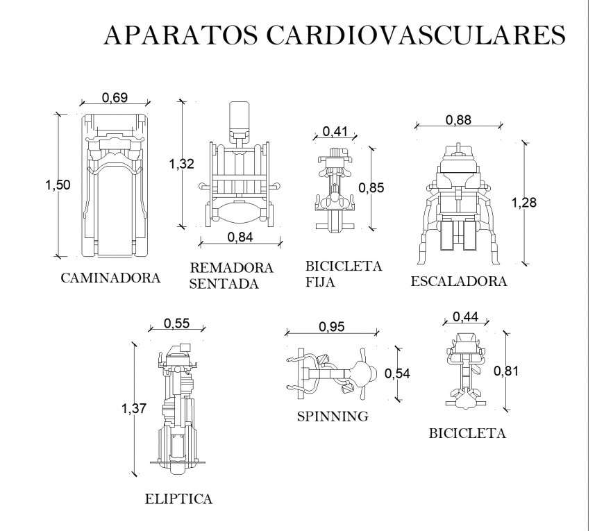 Fitness center Cardiovascular devices elevation layout file