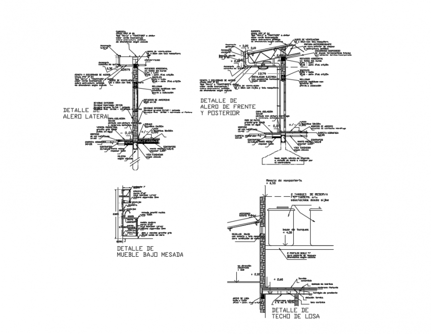 Flag carrier details with tile roof and front and back eave cad drawing details dwg file