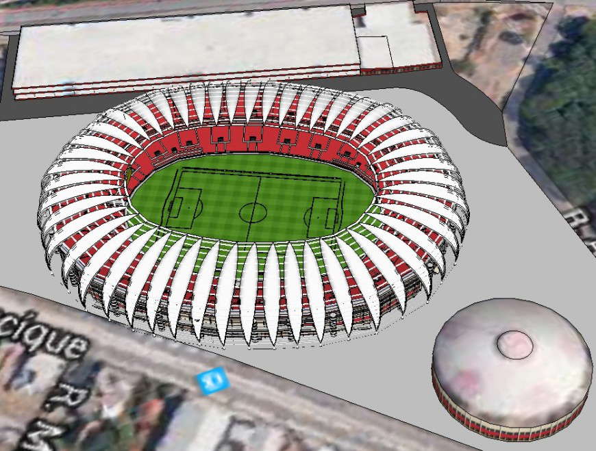 Foot-ball game stadium detail elevation 3d model layout sketch-up file