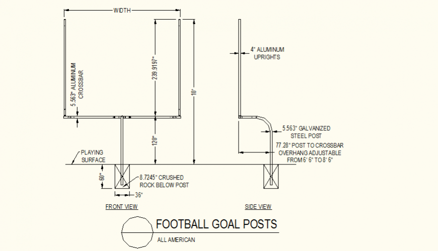 Football post detail elevation layout plan