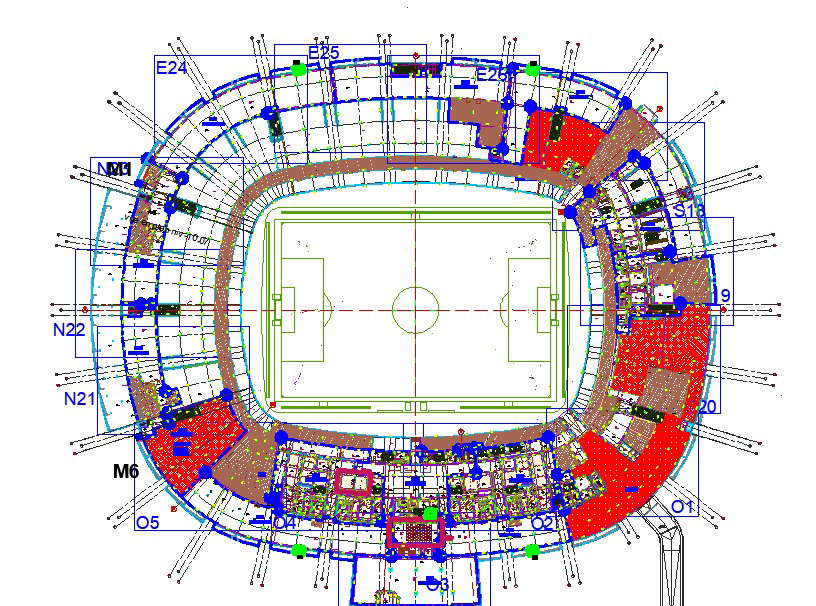 football stadium architectural cad plan detail include construction all details.