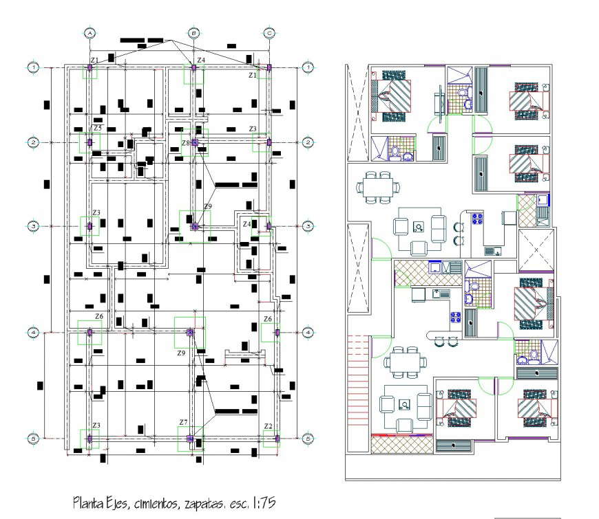 Foundation and working house plan dwg file