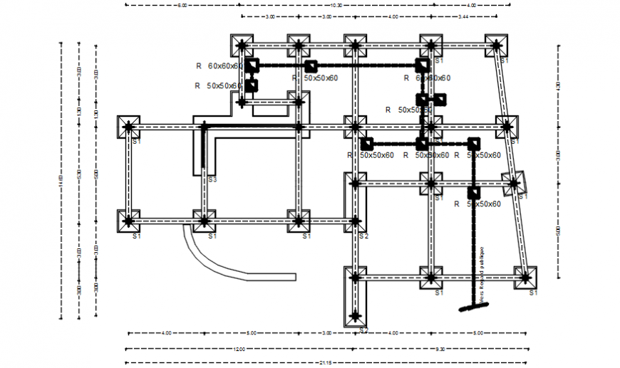 Foundation layout plan drawings 2d view construction dwg file
