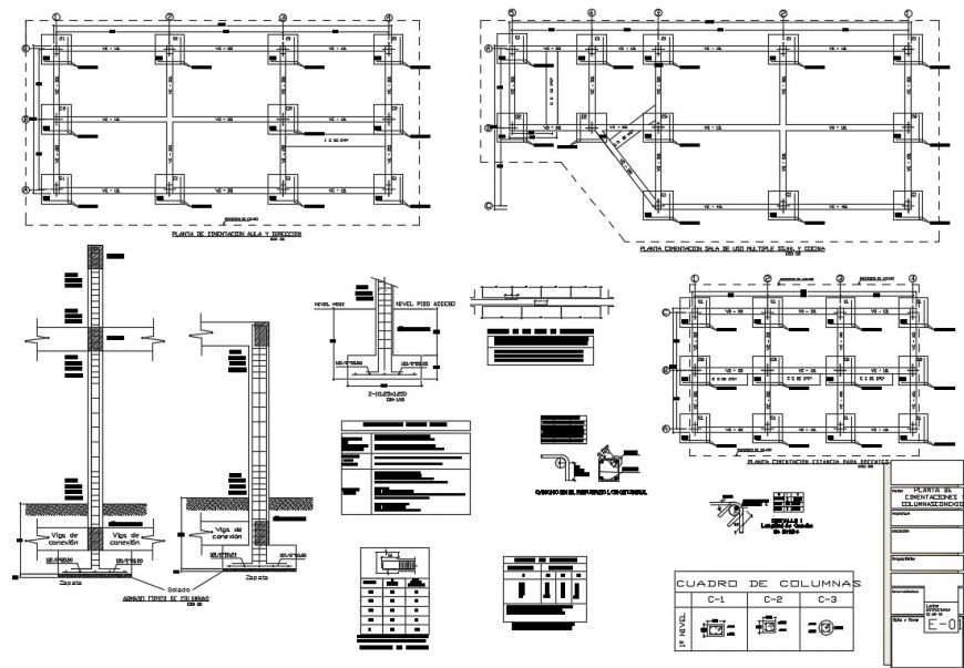 Foundation plan, cover plan with column cad construction details dwg file