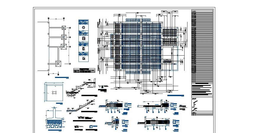 Foundation plan, staircase and cover plan structure details for office building dwg file