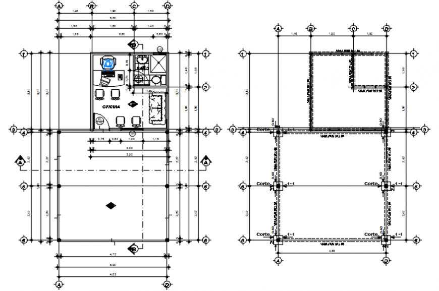 Foundation plan and layout plan drawing details of car wash store dwg file