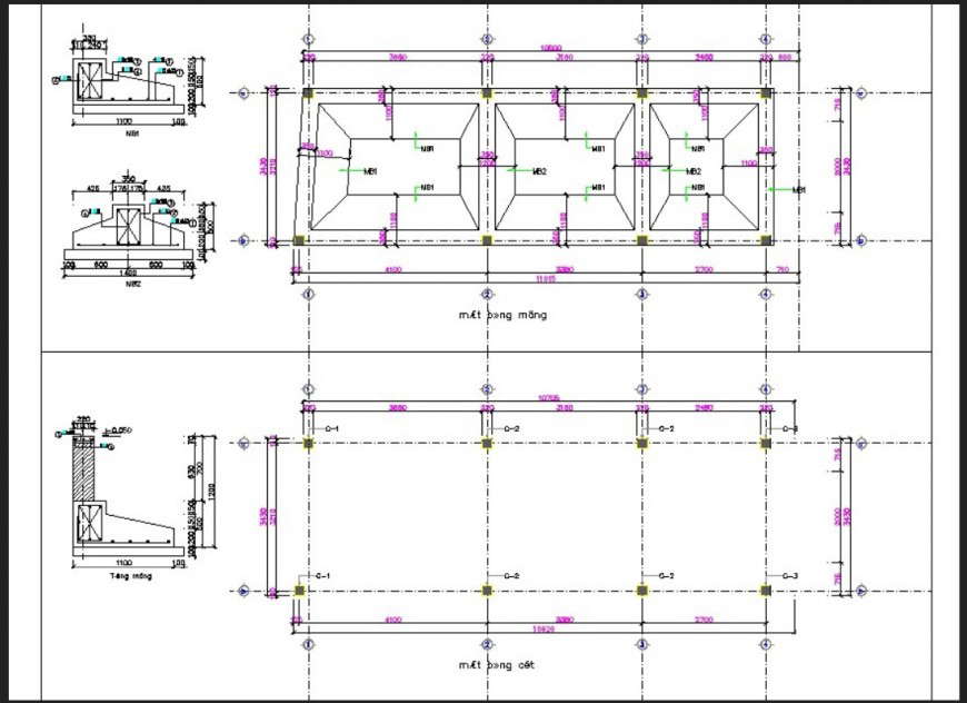 Foundation plan and sectional detail 2d view CAD structural block layout file in autocad format