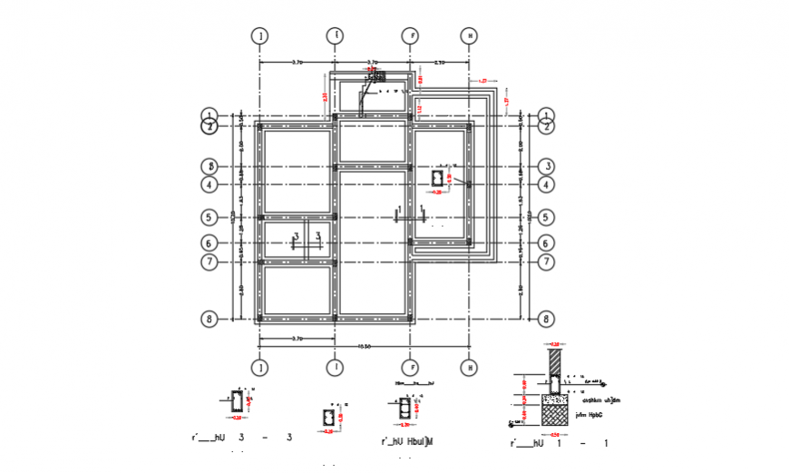 Foundation plan design of Rest house in villa design drawing