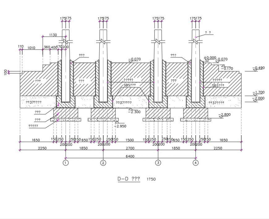 Foundation section hidden line plan