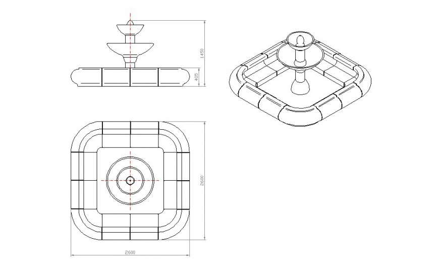 Fountain design 2d model sectional detail dwg file