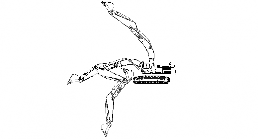 Four armload arm with a bucket caterpillar vehicle design dwg file