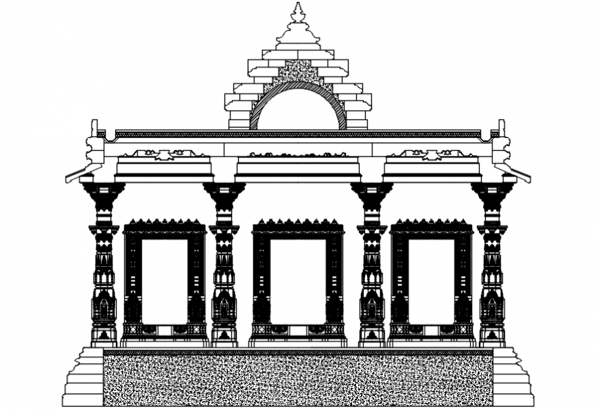 Front sectional elevation detail of temple