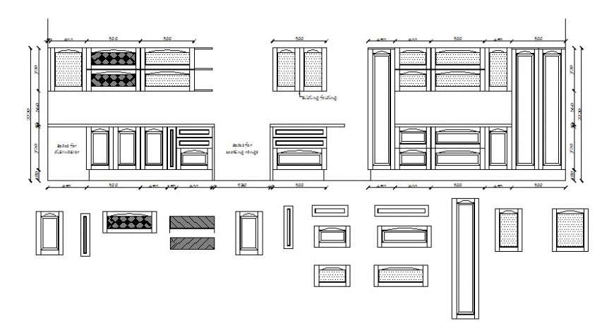 Furniture units of showcase 2d view elevation autocad software file