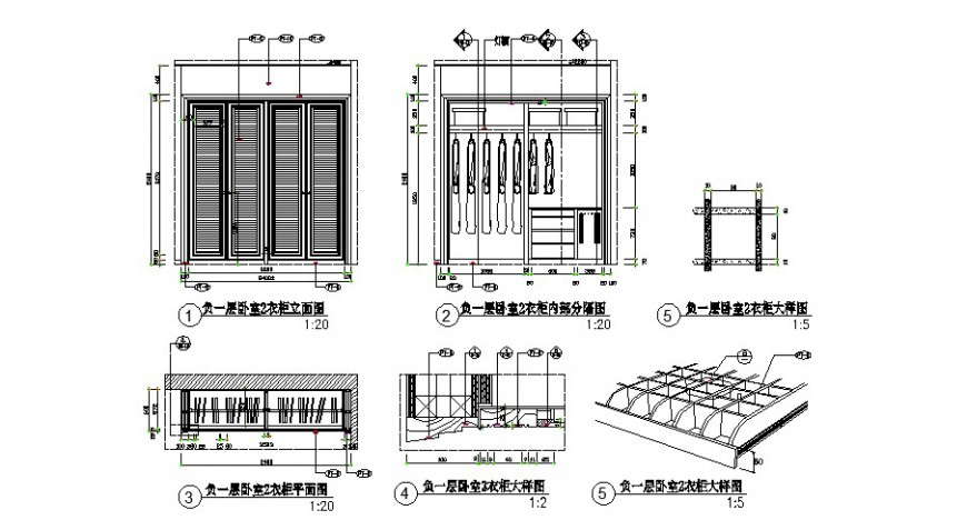 Furniture units of wardrobe detail 2d view elevation autocad file