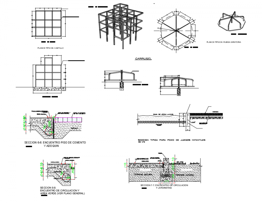 Garden cobble pedestal walk landscaping and structure cad drawing details dwg file