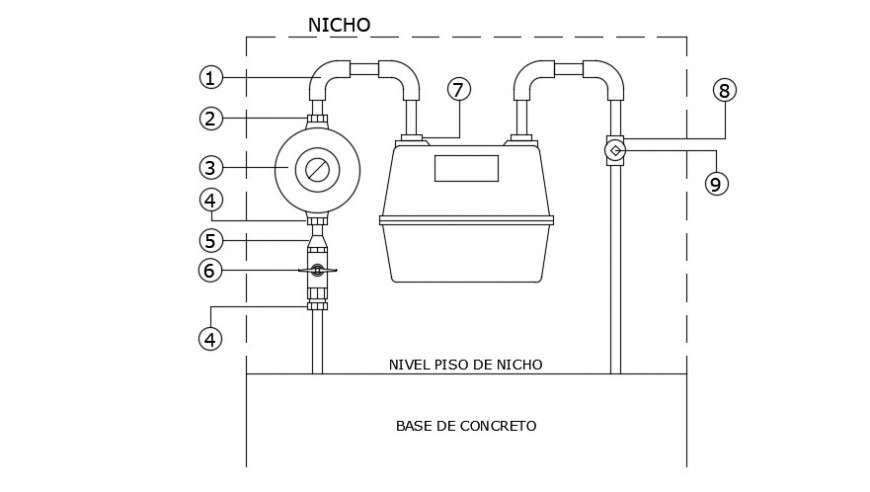 gas meter section cad drawing details dwg file