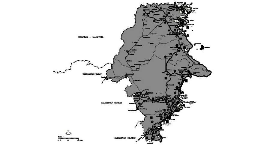 Geographical map drawing in AutoCAD file.