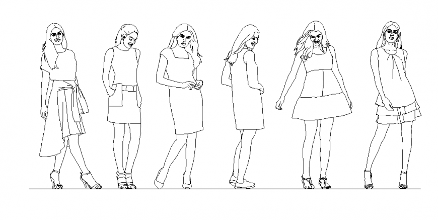 Girls CAD blocks detail 2d view elevation layout dwg file