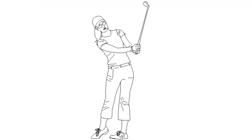 Golfer or snooker women block of people in AutoCAD dwg file
