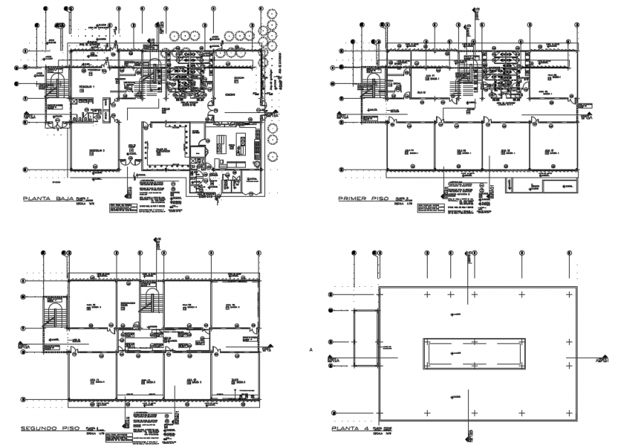 Ground and first floor layout plan details of school building dwg file