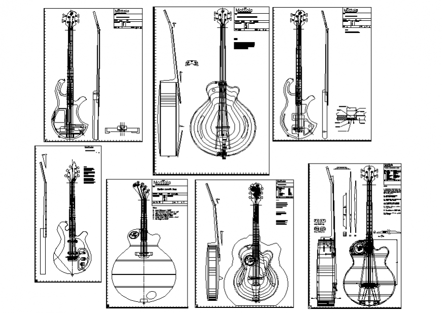 Guitar detail elevation and plan dwg file