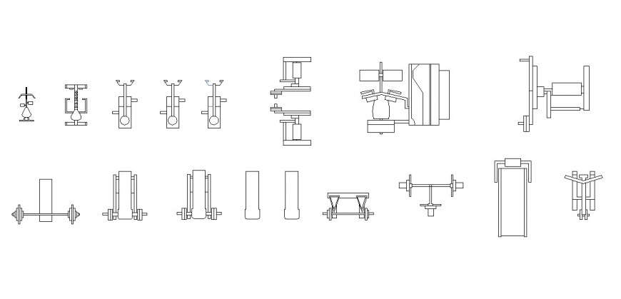 Gym equipment model 2d design dwg file