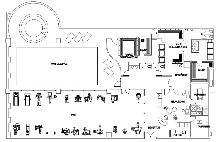 Gym plan detail elevation layout file