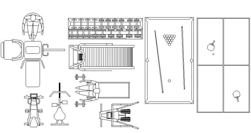 Gyming units and snooker table details dwg file