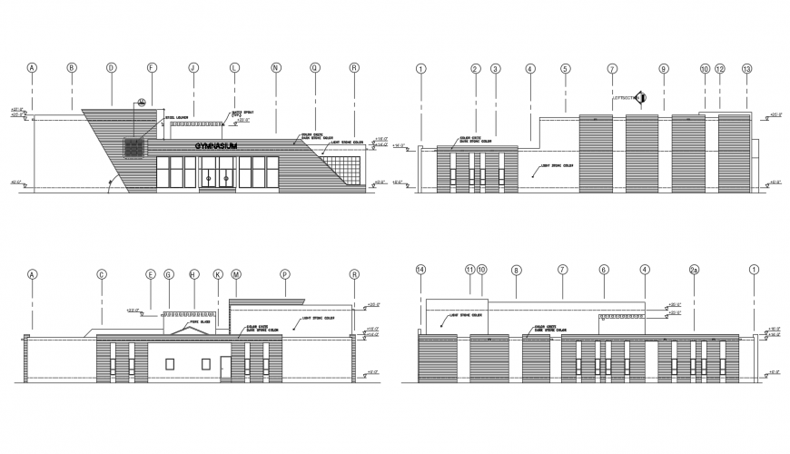 Gymnasium different elevation in autocad file
