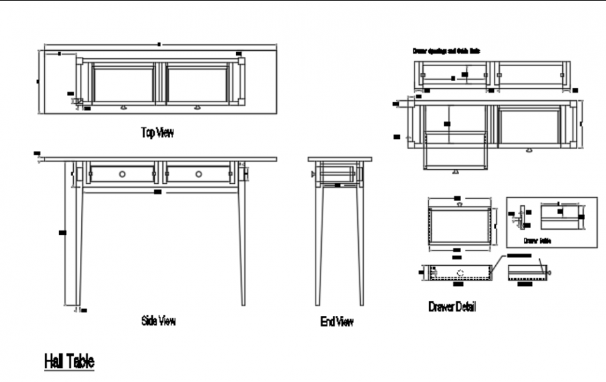 Hall Table Sectional CAD Drawing with Detailed DWG Layout