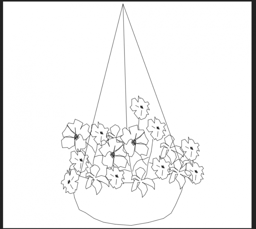 Hanging flower basket for house garden cad block design dwg file