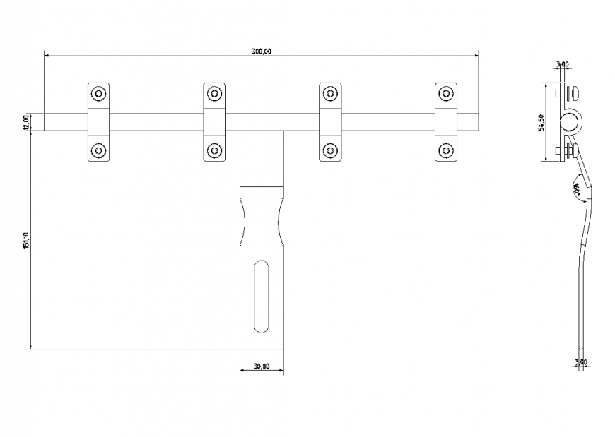 Hasp and staple plan dwg file