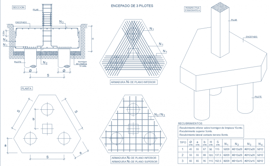 Head and piles structure drawing in dwg file.