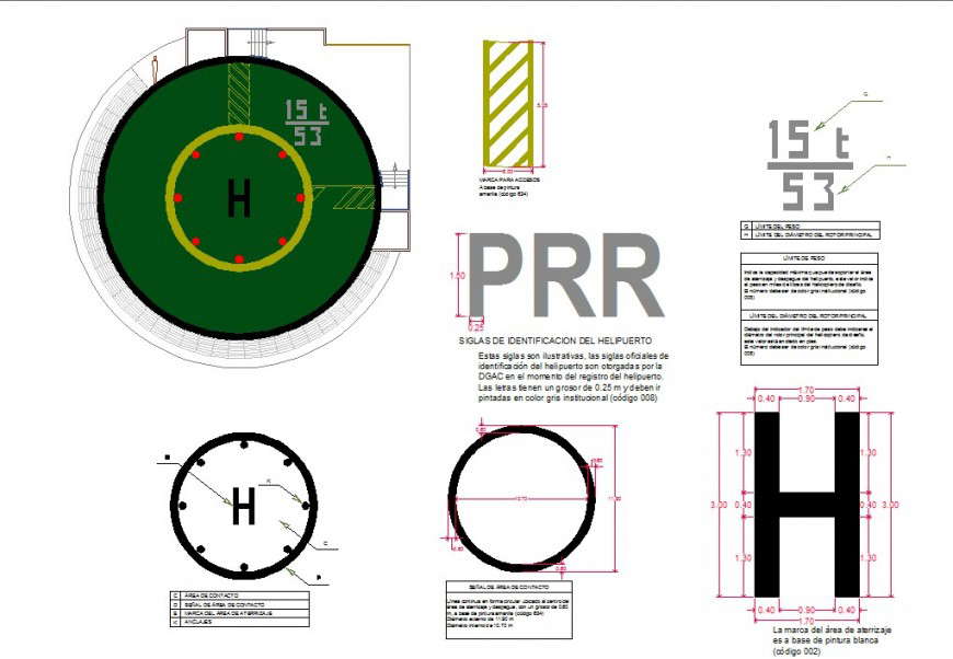 Helicopter landing area detail 2d view CAD block layout file in autocad format