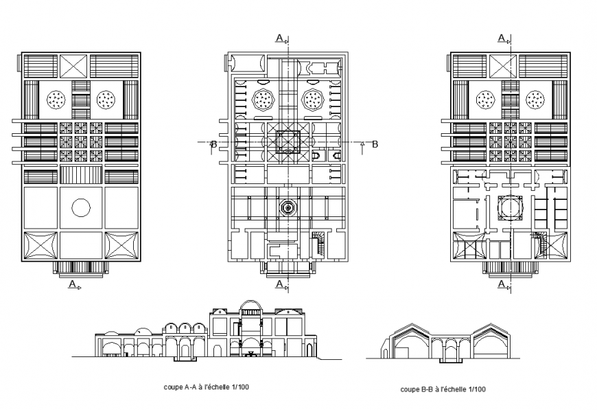Heritage architectural building detail plan and sectional layout dwg file