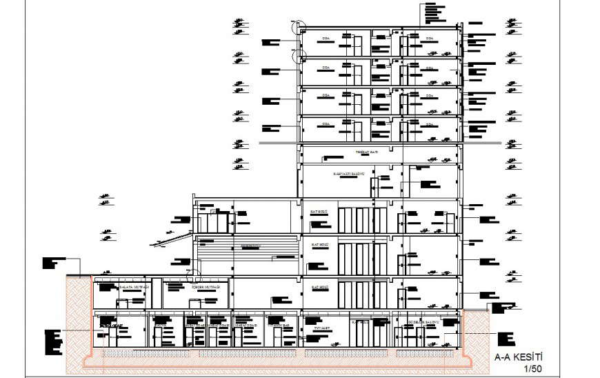 High rise building elevation sectional model
